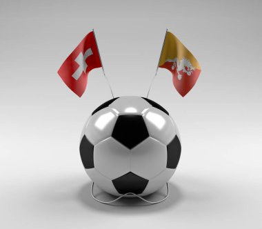 İsviçre - Butan Futbol Bayrakları, Beyaz Arkaplan - 3D Render
