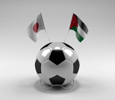 Japonya - Ürdün Futbol Bayrakları, Beyaz Arkaplan - 3D Hazırlama
