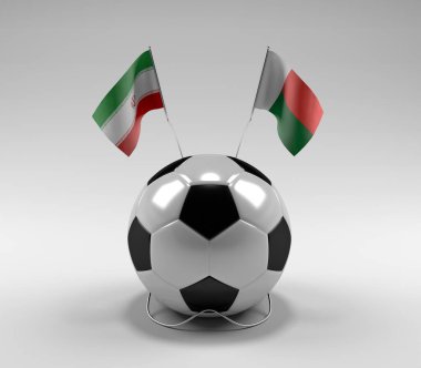 İran - Madagaskar Futbol Bayrakları, Beyaz Arkaplan - 3D Render