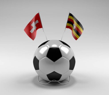 İsviçre - Uganda Futbol Bayrakları, Beyaz Arkaplan - 3D Render