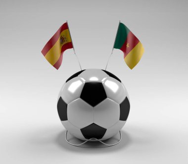 İspanya - Kamerun Futbol Bayrakları, Beyaz Arkaplan - 3D Render