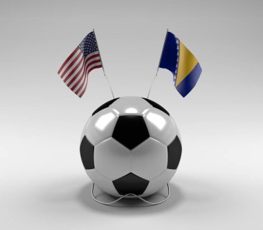 ABD-Amerika Birleşik Devletleri - Bosna-Hersek Futbol Bayrakları, Beyaz Arkaplan - 3D Render