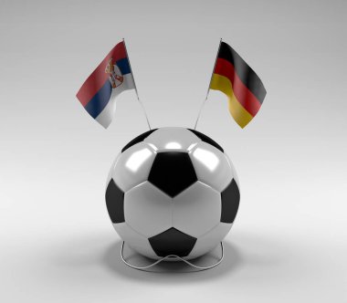 Sırbistan - Almanya Futbol Bayrakları, Beyaz Arkaplan - 3D Hazırlama