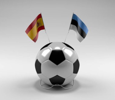 İspanya - Estonya Futbol Bayrakları, Beyaz Arkaplan - 3D Render