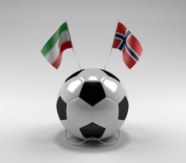 İran - Norveç Futbol Bayrakları, Beyaz Arkaplan - 3D Hazırlama