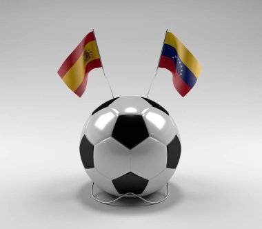 İspanya - Venezuela Futbol Bayrakları, Beyaz Arkaplan - 3D Render