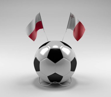 Polonya - Malta Futbol Bayrakları, Beyaz Arkaplan - 3D Render