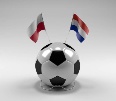 Polonya - Paraguay Futbol Bayrakları, Beyaz Arkaplan - 3D Render