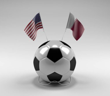 Amerika Birleşik Devletleri - Katar Futbol Bayrakları, Beyaz Arkaplan - 3D Render