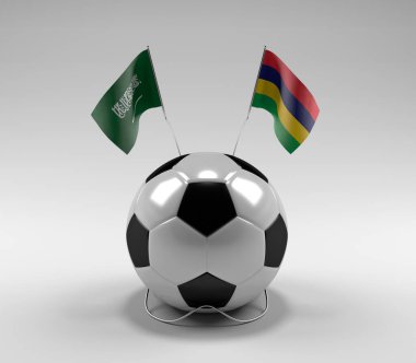 Suudi Arabistan - Mauritius Futbol Bayrakları, Beyaz Arkaplan - 3D Render