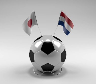 Japonya - Hollanda Futbol Bayrakları, Beyaz Arkaplan - 3D Render