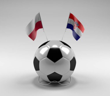 Polonya - Hırvatistan Futbol Bayrakları, Beyaz Arkaplan - 3D Hazırlama