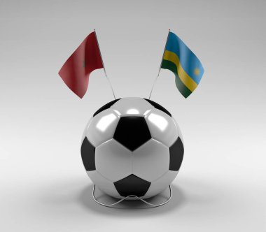 Fas - Ruanda Futbol Bayrakları, Beyaz Arkaplan - 3D Render