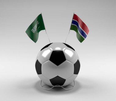 Suudi Arabistan - Gambiya Futbol Bayrakları, Beyaz Arkaplan - 3D Render