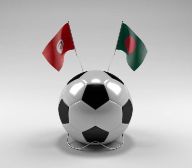 Tunus - Bangladeş Futbol Bayrakları, Beyaz Arkaplan - 3D Render