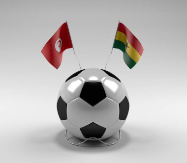 Tunus - Gana Futbol Bayrakları, Beyaz Arkaplan - 3D Render