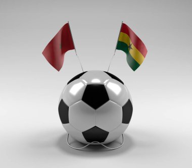 Fas - Gana Futbol Bayrakları, Beyaz Arkaplan - 3D Render