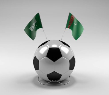 Suudi Arabistan - Türkmenistan Futbol Bayrakları, Beyaz Arkaplan - 3D Render