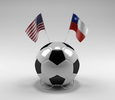 Amerika Birleşik Devletleri - Şili Futbol Bayrakları, Beyaz Arkaplan - 3D Render