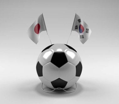 Japonya - Güney Kore Futbol Bayrakları, Beyaz Arkaplan - 3D Render