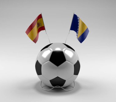 İspanya - Bosna-Hersek Futbol Bayrakları, Beyaz Arkaplan - 3D Render