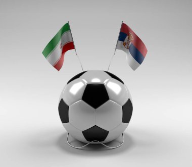 İran - Sırbistan Futbol Bayrakları, Beyaz Arkaplan - 3D Hazırlama