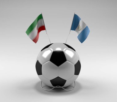 İran - Guatemala Futbol Bayrakları, Beyaz Arkaplan - 3D Render
