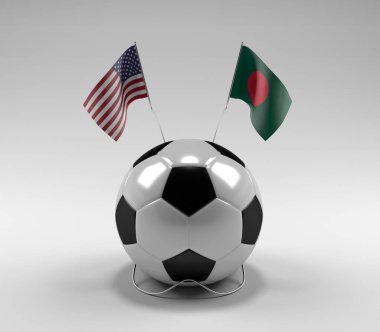 Amerika Birleşik Devletleri - Bangladeş Futbol Bayrakları, Beyaz Arkaplan - 3D Render