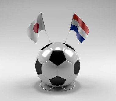 Japonya - Paraguay Futbol Bayrakları, Beyaz Arkaplan - 3D Render