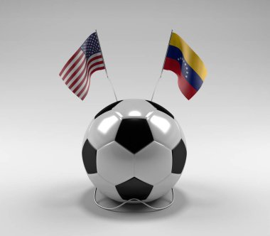 Amerika Birleşik Devletleri - Venezuela Futbol Bayrakları, Beyaz Arkaplan - 3D Render