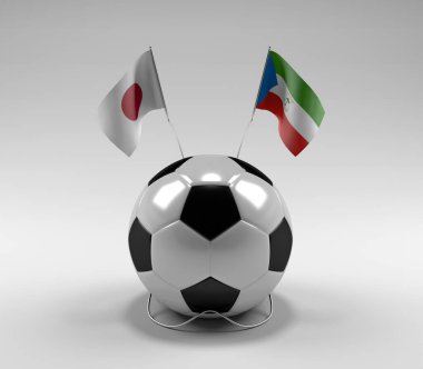 Japonya - Ekvator-Gine Futbol Bayrakları, Beyaz Arkaplan - 3D Render