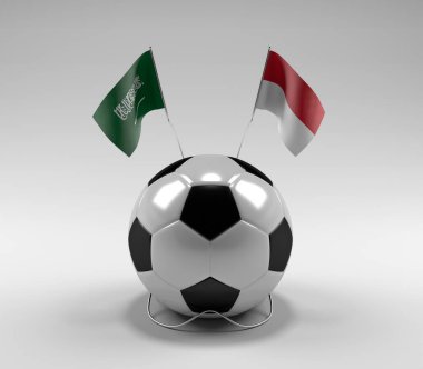 Suudi Arabistan - Endonezya Futbol Bayrakları, Beyaz Arkaplan - 3D Render