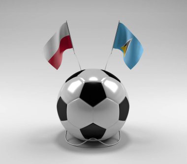 Polonya - Saint-Lucia Futbol Bayrakları, Beyaz Arkaplan - 3D Render