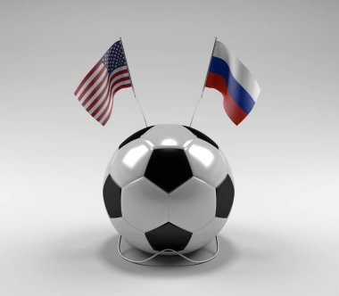 Amerika Birleşik Devletleri - Rusya Futbol Bayrakları, Beyaz Arkaplan - 3D Render