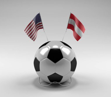 Amerika Birleşik Devletleri - Avusturya Futbol Bayrakları, Beyaz Arkaplan - 3D Render