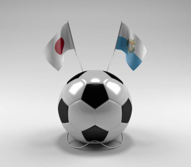 Japonya - San-Marino Futbol Bayrakları, Beyaz Arkaplan - 3D Render
