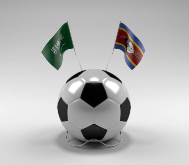 Suudi Arabistan - Svaziland Futbol Bayrakları, Beyaz Arkaplan - 3D Render