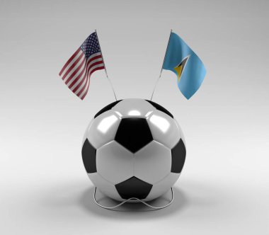 Amerika Birleşik Devletleri - Saint-Lucia Futbol Bayrakları, Beyaz Arkaplan - 3D Render