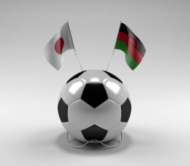 Japonya - Malawi Futbol Bayrakları, Beyaz Arkaplan - 3D Render