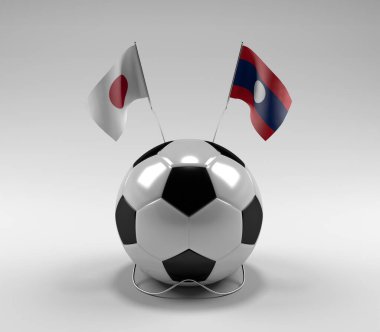 Japonya - Laos Futbol Bayrakları, Beyaz Arkaplan - 3D Render