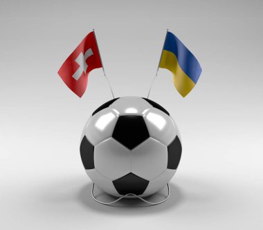 İsviçre - Ukrayna Futbol Bayrakları, Beyaz Arkaplan - 3D Render