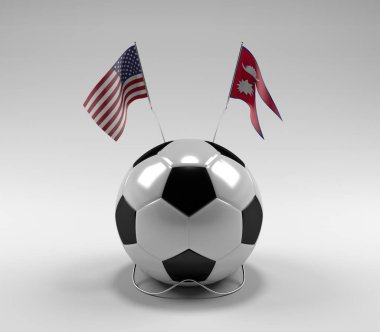 Amerika Birleşik Devletleri - Nepal Futbol Bayrakları, Beyaz Arkaplan - 3D Yapılandırma