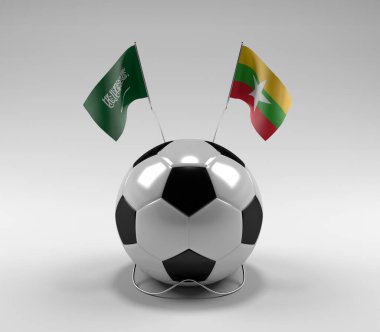 Suudi Arabistan - Myanmar Futbol Bayrakları, Beyaz Arkaplan - 3D Render