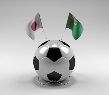 Japonya - Türkmenistan Futbol Bayrakları, Beyaz Arkaplan - 3D Render