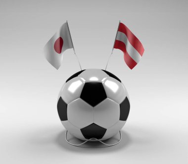 Japonya - Avusturya Futbol Bayrakları, Beyaz Arkaplan - 3D Yapılandırma