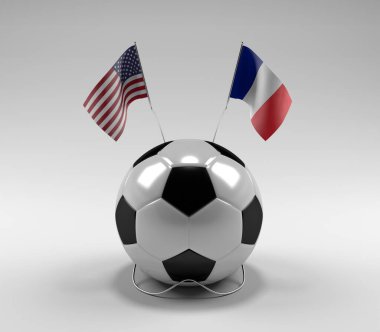 Amerika Birleşik Devletleri - Fransa Futbol Bayrakları, Beyaz Arkaplan - 3D Render
