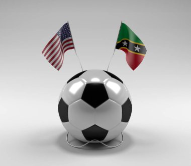Amerika Birleşik Devletleri - Saint-Kitts-and-Nevis Futbol Bayrakları, Beyaz Arkaplan - 3D Render