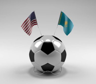 Amerika Birleşik Devletleri - Kazakistan Futbol Bayrakları, Beyaz Arkaplan - 3D Render