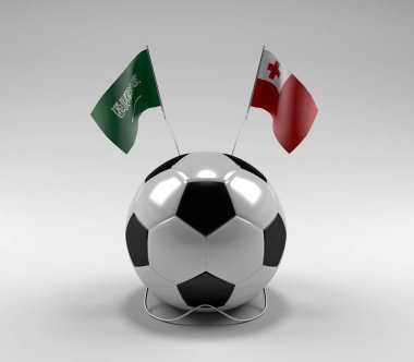 Suudi Arabistan - Tonga Futbol Bayrakları, Beyaz Arkaplan - 3D Render