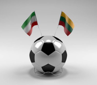 İran - Litvanya Futbol Bayrakları, Beyaz Arkaplan - 3D Render